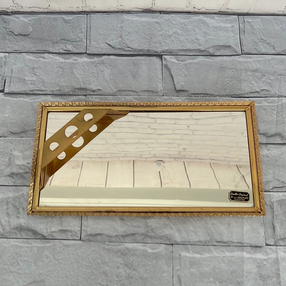 Vintage Overton Original mirrored vanity square 24K gold plate electro